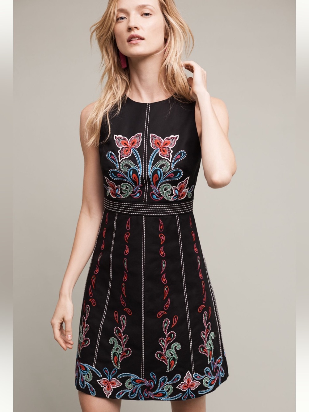 Maeve Anthropologie ‘Chennai’ black floral and paisley mini Dress size 10